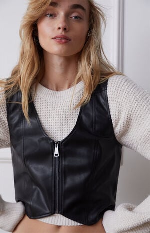Faux Leather Slouchy Vest image number 2