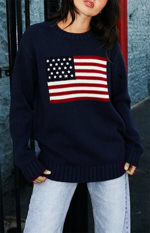 Navy Flag Crew Neck Sweater