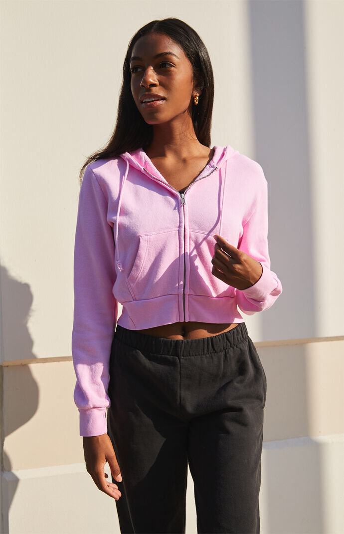 pink cropped zip up jacket