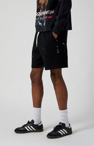 Black Carpenter Baggy Sweat Shorts image number 4