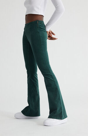 Green Corduroy Low Rise Flare Pants image number 2