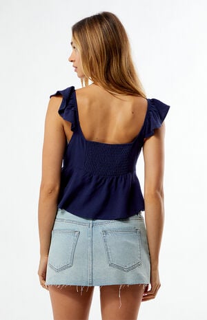 Keyhole Linen Babydoll Top image number 4