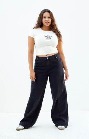 Stretch Black Curve Low Rise Baggy Jeans image number 5