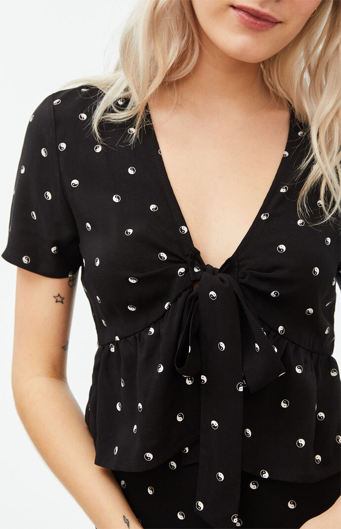 Printed Tie Front Top