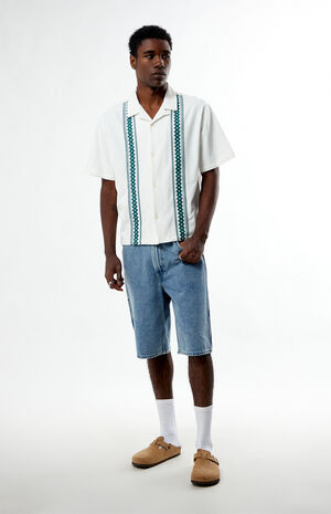 White Embroidered Oversized Resort Camp Shirt image number 4