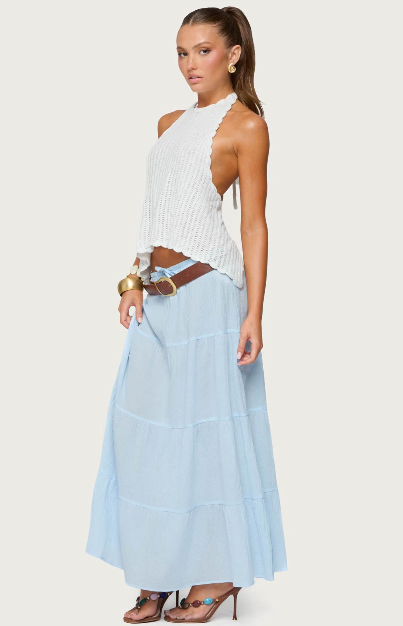 Edikted Kaila Cotton Tiered Maxi Skirt | PacSun