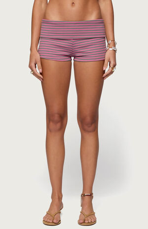 Monikah Striped Foldover Micro Shorts image number 1