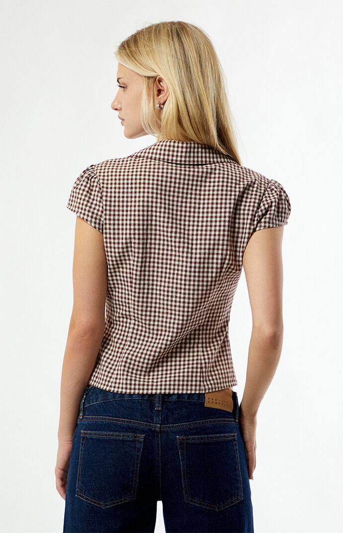 Your Favorite Gingham Button Down Short Sleeve Top