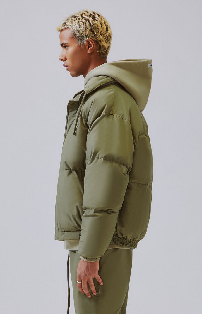 fear of god essentials puffer jacket iridescent