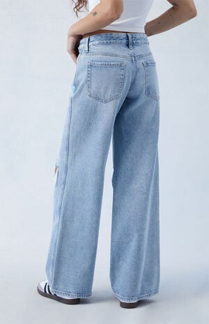 Eco Light Blue Ripped Low Rise Baggy Jeans image number 4
