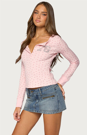 76 Rhinestone Floral Henley Top image number 2