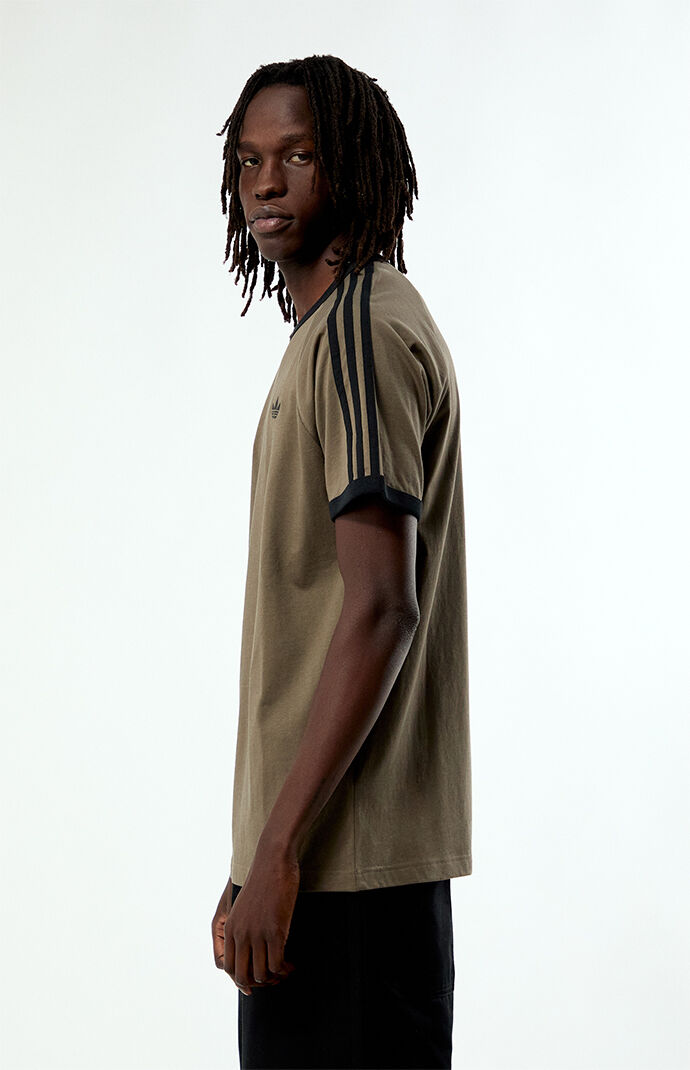 adidas Olive Three Stripes Ringer T-Shirt