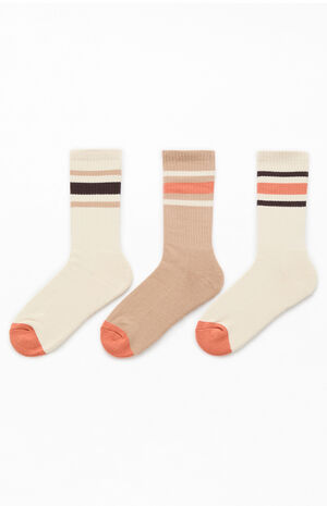 3 Pack Varsity Stripe Neutral Crew Socks image number 2