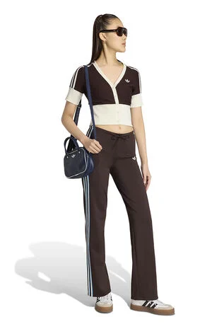 Brown 3-Stripe Slouchy Straight Leg Track Pants image number 3