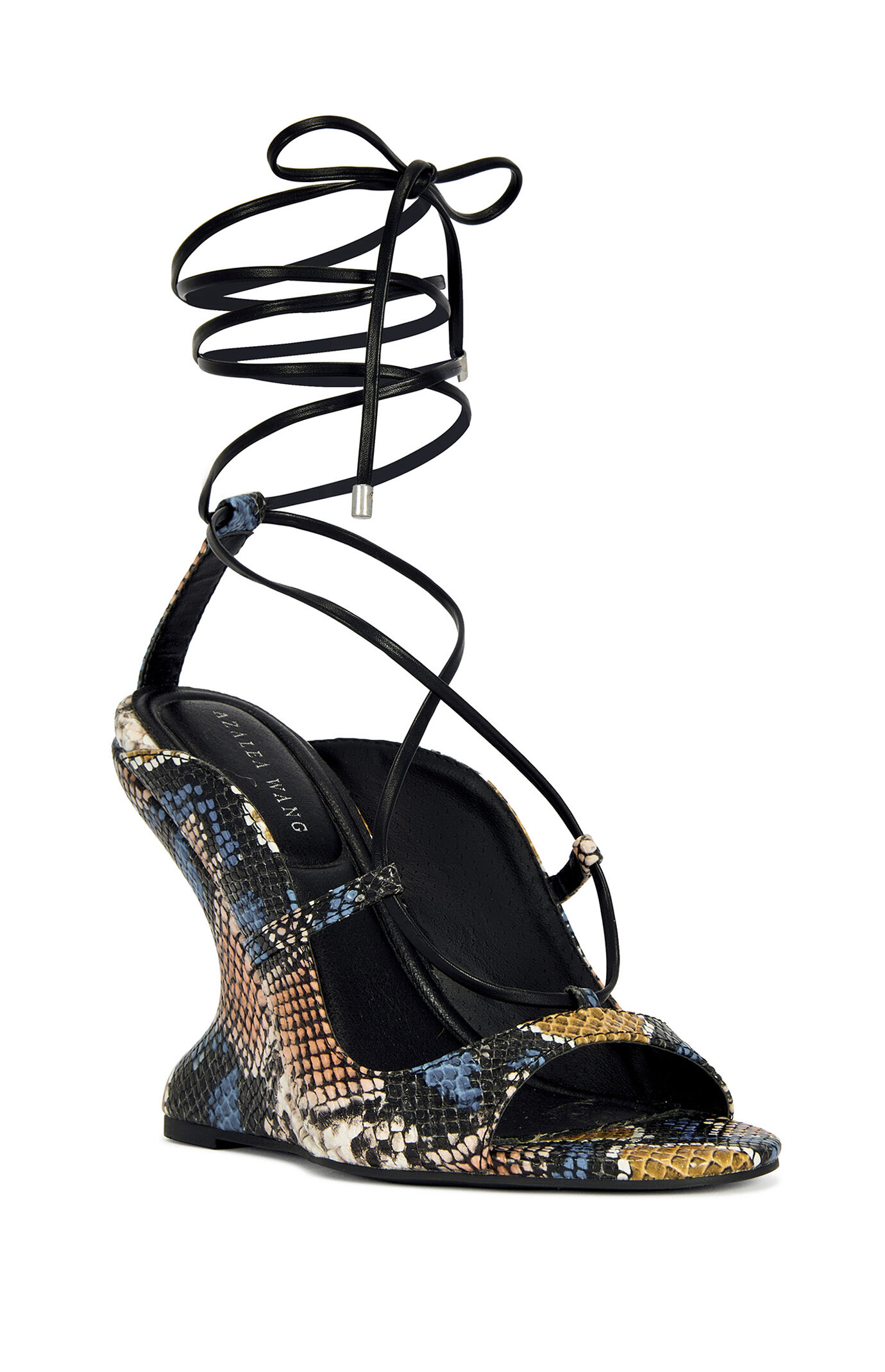 AZALEA WANG Women's Orena Snake Wrap-Around Wedge Sandals