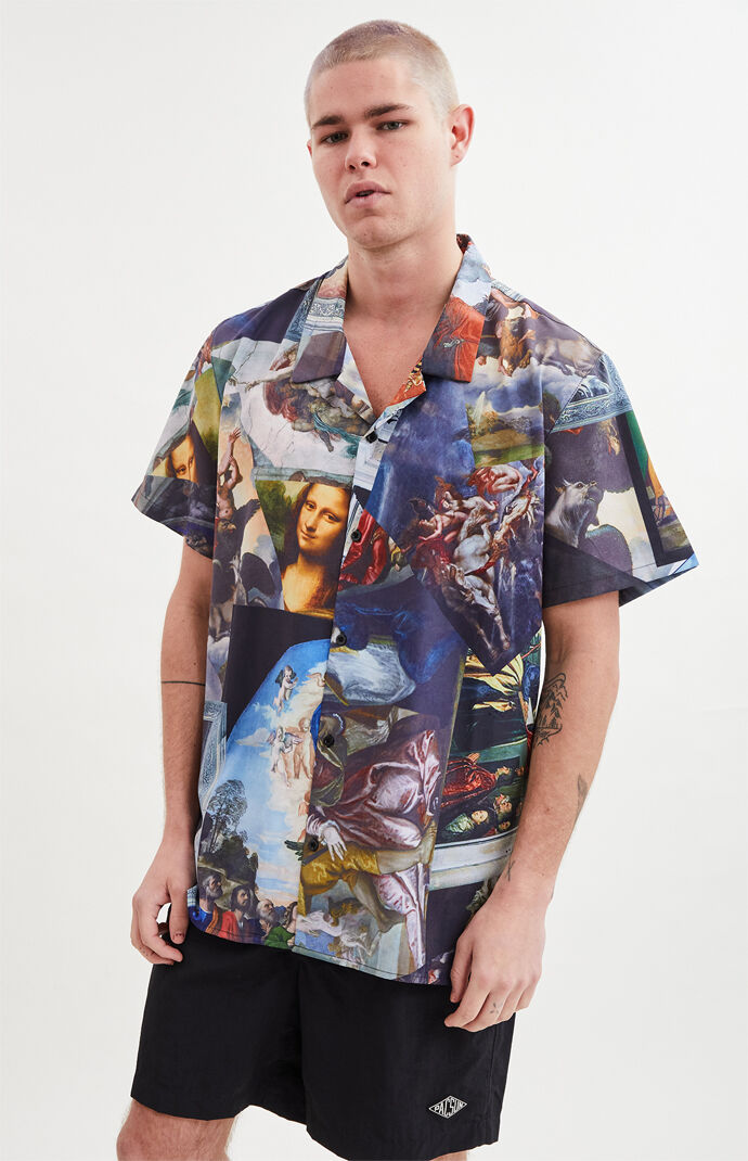 Pacsun Nostalgia Art Short Sleeve Button Up Shirt Pacsun