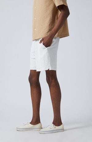 Cream Pointelle Textured Shorts image number 5
