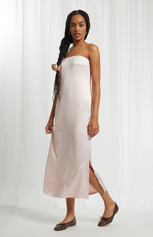 Satin Strapless Midi Dress image number 1
