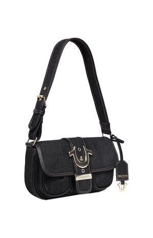 Black Double Pocket Denim Satchel Bag image number 3
