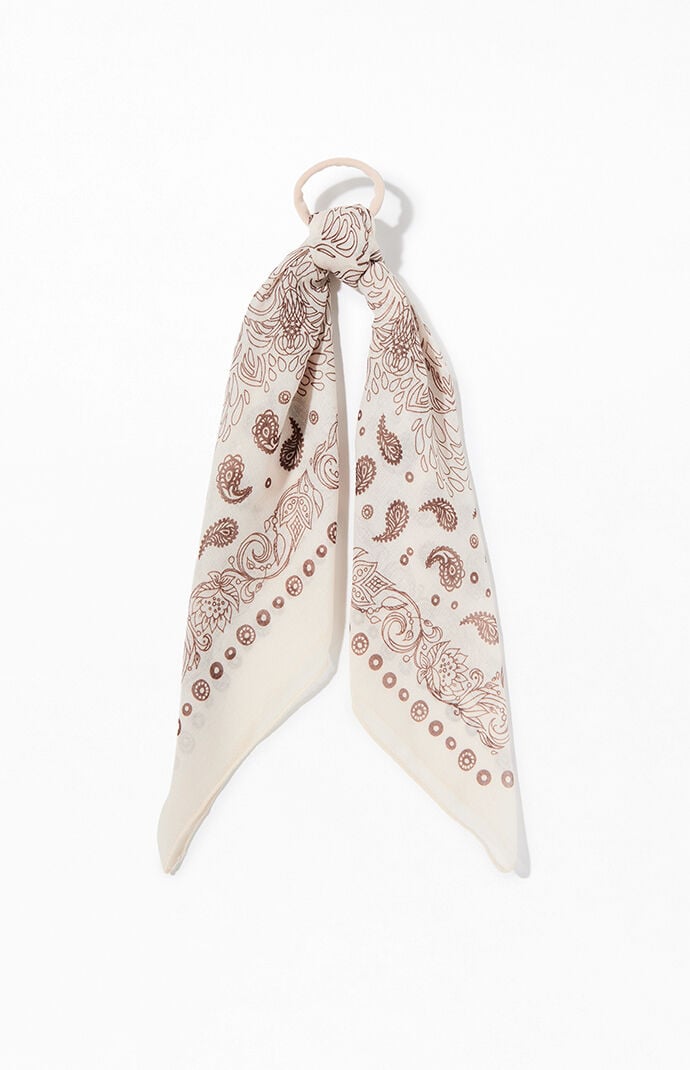 LA Hearts Cream Bandana Scarf Hair Tie