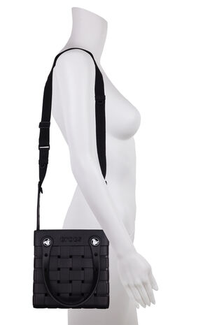 Black Small Woven Crocssbody Tote Bag image number 9