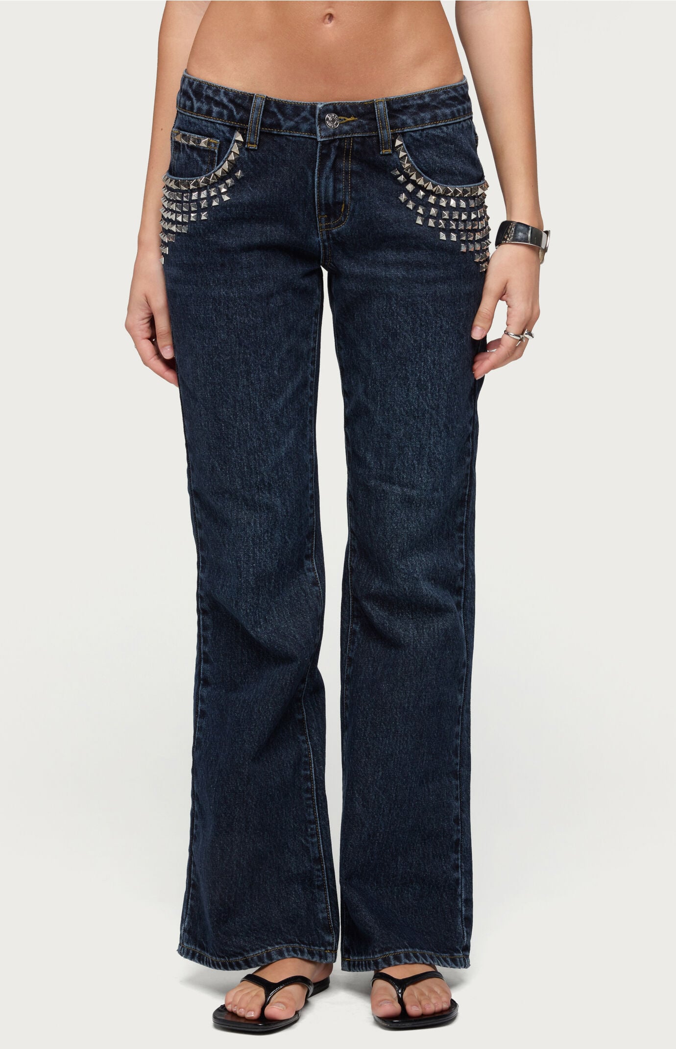 Edikted Tyler Studded Low Rise Bootcut Jeans
