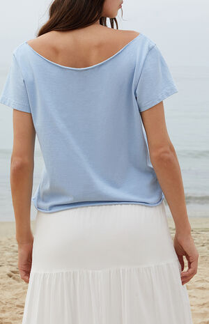 Light Blue Robyn Off-The-Shoulder Short Sleeve Top image number 3