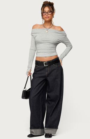 Milane Ruched Off Shoulder Ribbed Top image number 5