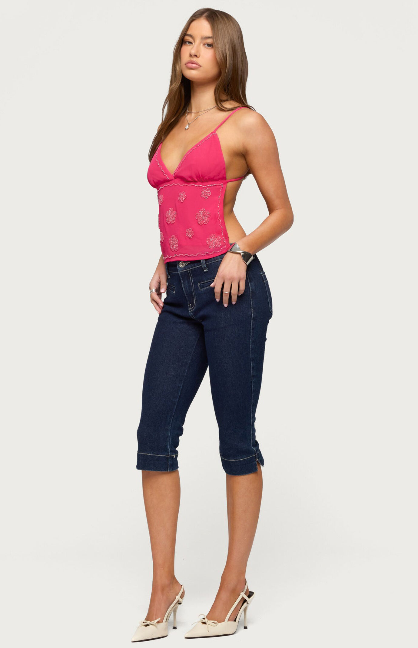 Edikted Kazi Backless Floral Bead Top