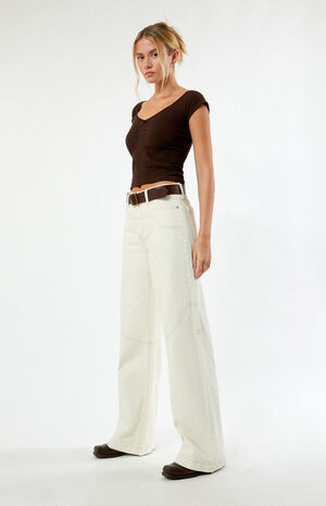 Jessie Off White Cowboy High Waisted Baggy Jeans image number 1