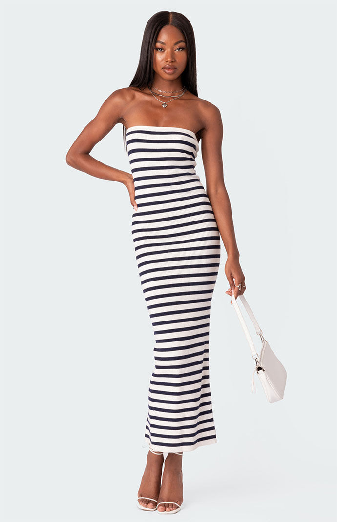 Edikted Women s Knit Back Slitted Maxi Dress Size Large