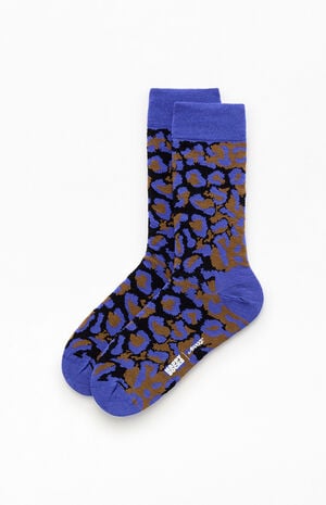 x Happy Socks Blue Leopard High Crew Socks image number 1