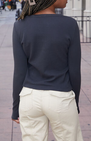 Black Tori Waffle Knit Basic Long Sleeve Top image number 4