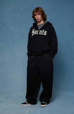 Washed Black&nbsp;Fleece Extreme Baggy Sweatpants image number 1