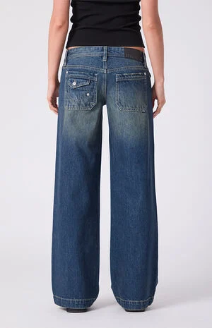 Kaia Ultimate Low Rise Baggy Jeans Button Pocket Tint Dark Blue image number 5