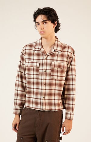Washed Cropped Camp Flannel Shirt image number 1