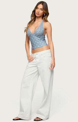 Lacey Polka Dot Lace Up Halter Top image number 4
