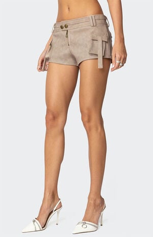 Washed Faux Leather Micro Cargo Shorts image number 3