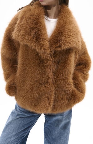 Regina Tan Faux Fur Coat image number 1