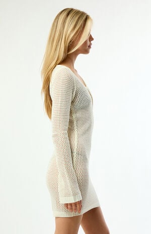 Thea Long Sleeve Crochet Mini Dress image number 3