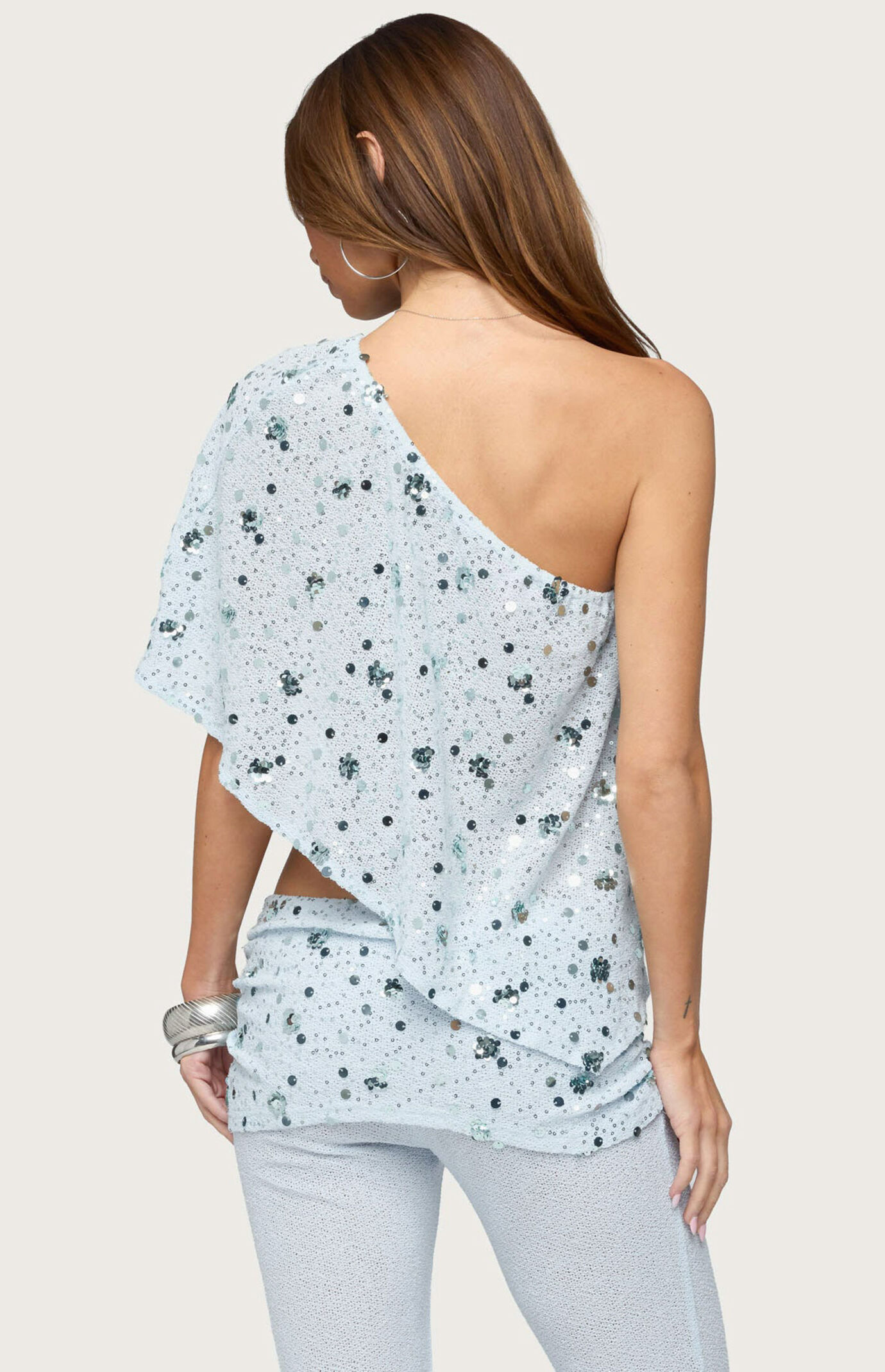 Edikted Zephyra Beaded & Sequin One Shoulder Poncho