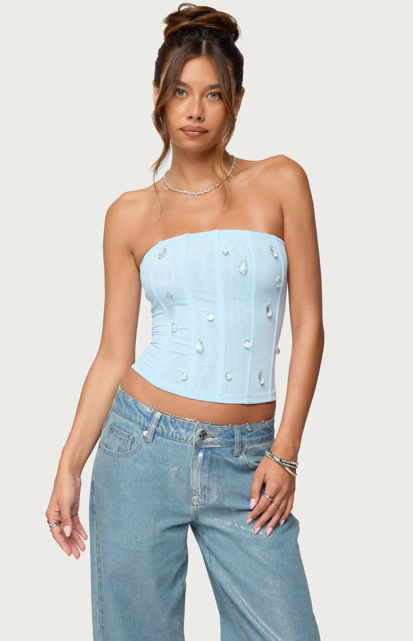 Edikted Lexah Faux Crystal Strapless Corset