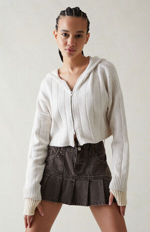 Eco Brown Low Rise Pleated Denim Skirt image number 2