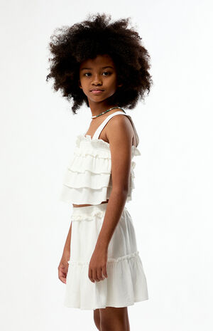 White Linen&nbsp;Ruffle&nbsp;Skirt image number 3