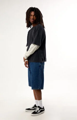 Black Waffle Knit 2Fer Layered Long Sleeve T-Shirt image number 4