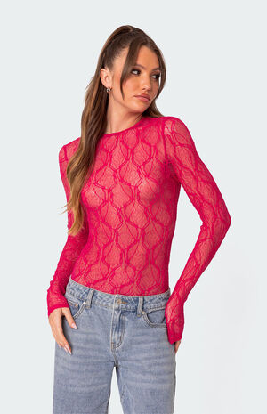 Lina Textured Sheer Lace Bodysuit image number 1