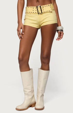 Studded Belt Denim Micro Shorts image number 1