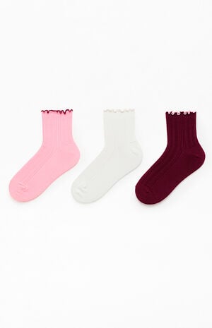 3 Pack Valentine's Ruffled Quarter Socks image number 2