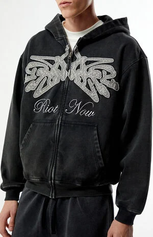 Riot Now Raw Applique Full Zip Hoodie image number 3
