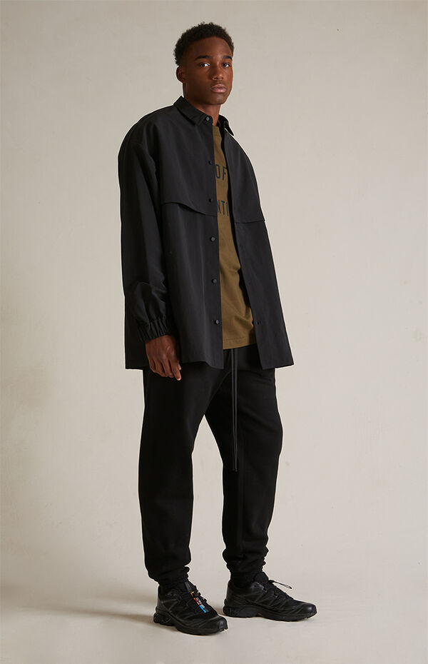Fear of God Essentials Black Military Nylon Overshirt Jacket | PacSun